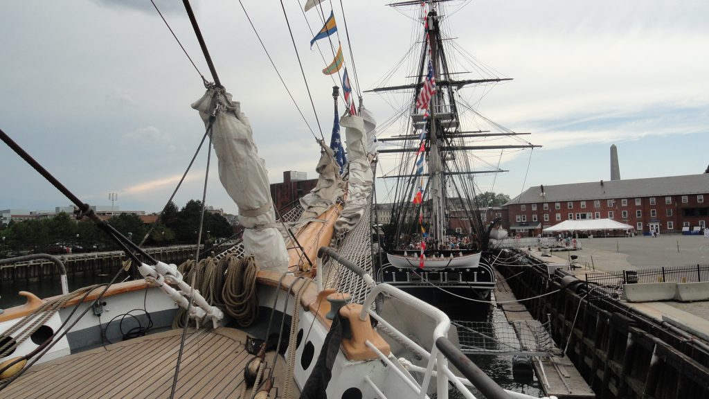 Bow of Eagle and Constitution at the dock